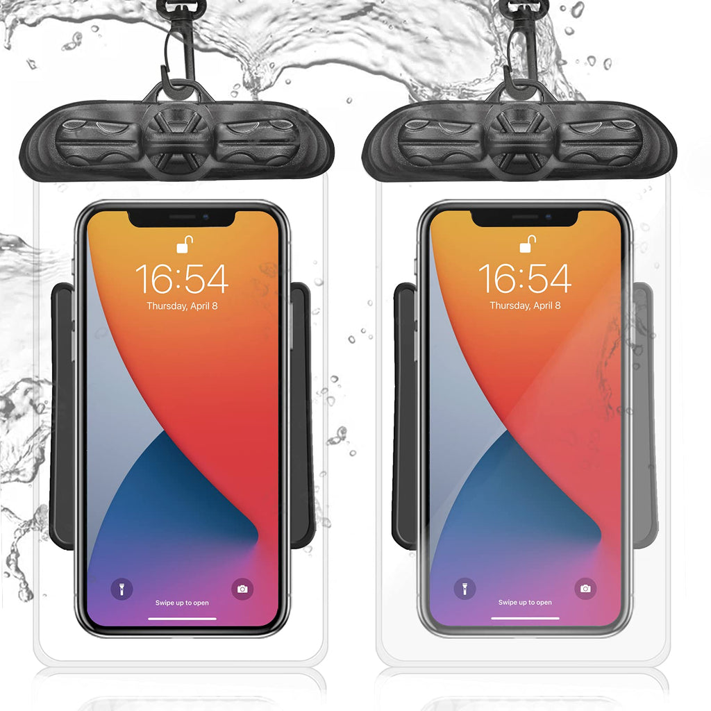  [AUSTRALIA] - Waterproof Phone Pouch - 2 Pack Universal IPX8 Water Proof Cell Phone Pouch Case 7” with Lanyard Dry Bag for iPhone 12 11 Pro Max Samsung LG Underwater Pictures Taking Swimming Kayaking (Transparent) Black