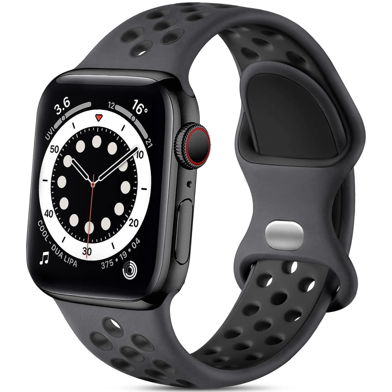  [AUSTRALIA] - Lerobo Sport Bands Compatible with Apple Watch Band 40mm 41mm 38mm for Women Men,Soft Silicone Breathable Replacement Bands for Apple Watch SE iWatch Series 7 Series 6 5 4 3 2 1,Anthracite Black,S/M Anthracite Black 38mm/40mm/41mm S/M