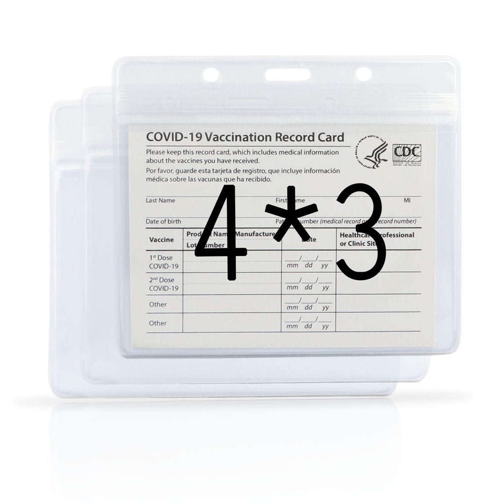  [AUSTRALIA] - 4X3 inch CDC Immunization Record Clear Badge Holder, Scratchproof Vaccination Card Protector with 3 Lanyard Slots, Horizontal ID Badge Holders Sealable for Badge Record ID Card Name Tag (3 Pack) 1-transparent 3pcs