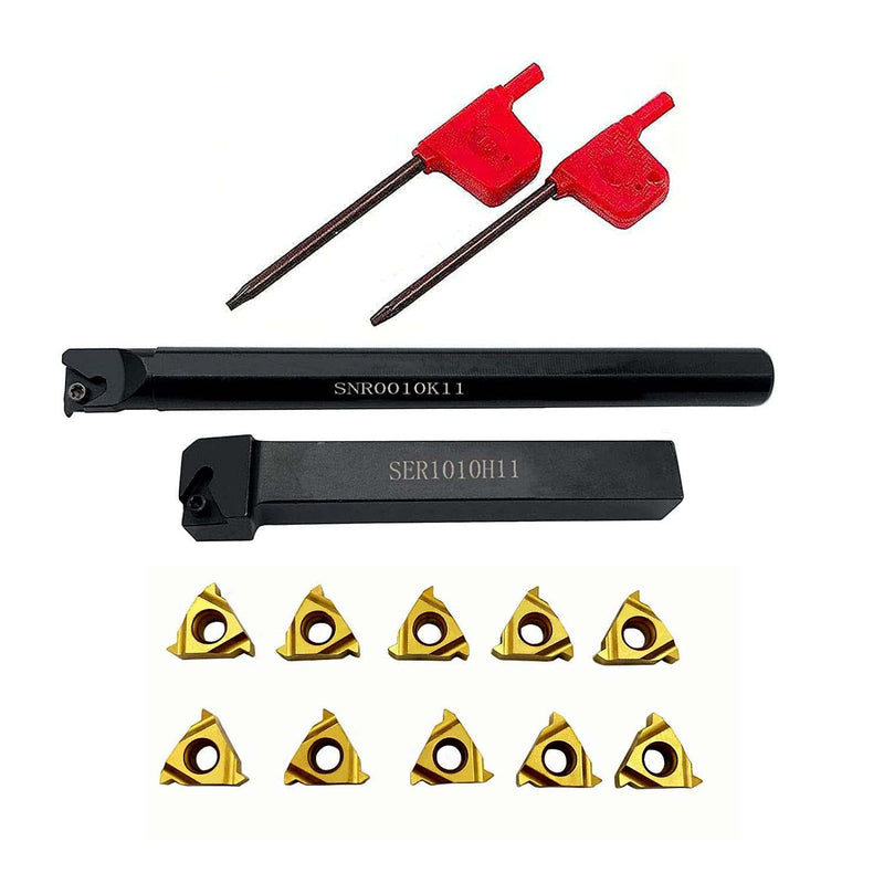  [AUSTRALIA] - GBJ Lathe Threading Tool External + Internal Threading Holder SER 1010H11+ SNR 0010K11 Threading Holder with 11ER AG60 11IR AG60 Threading Inserts (SER1010H11+SNR0010K11+11ER A60+11IR A60 (Gold)) SER1010H11+SNR0010K11+11ER A60+11IR A60 (Gold)