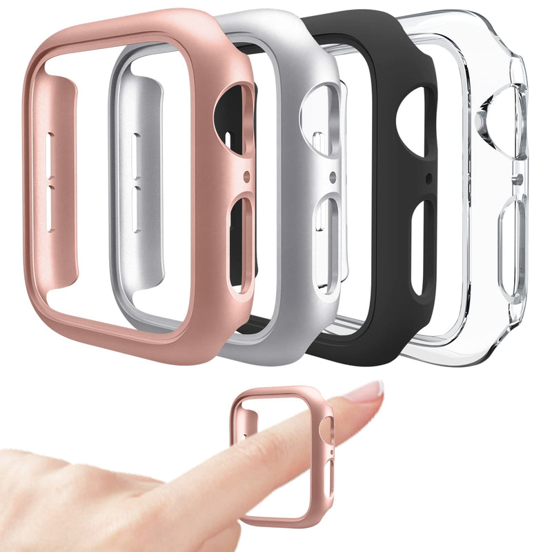  [AUSTRALIA] - Mugust 4 Pack Compatible for Apple Watch Case 38mm [NO Screen Protector] Series 3 2 1, Hard PC Bumper Case Protective Cover Frame Compatible for iWatch 38mm, Black/Rose Gold/Silver/Clear 38 mm