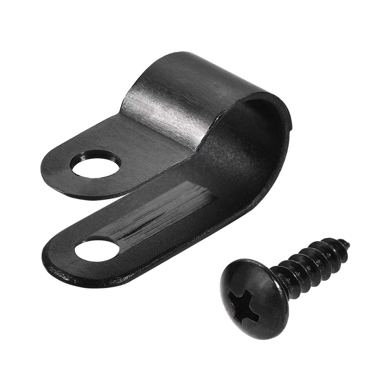  [AUSTRALIA] - uxcell 10.4mm Nylon R Type Cable Clip Wire Clamp with Screws Black 50pcs