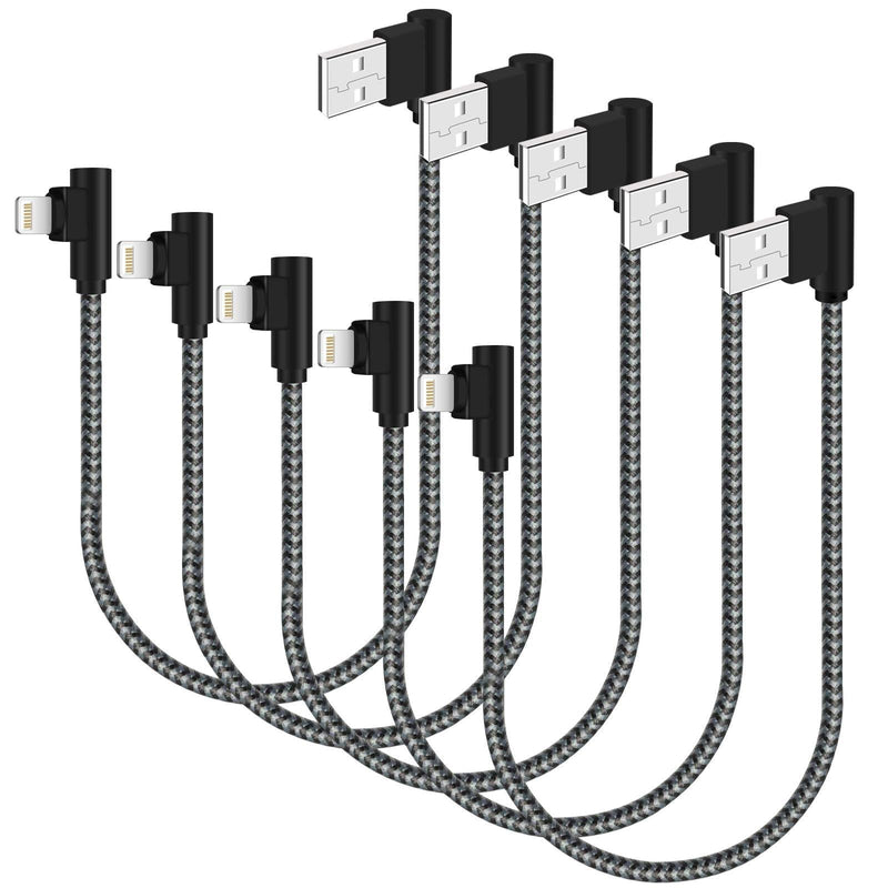 iPhone Charger 1ft MFi Certified 5 Pack Right Angle Short Lightning Cable 1 Foot Nylon Braided 90 Degree iPhone Charging Cable for iPhone 12 11 Pro X XS XR 8 Plus 7 6 5 (Black Grey,1 Feet) Black Grey - LeoForward Australia
