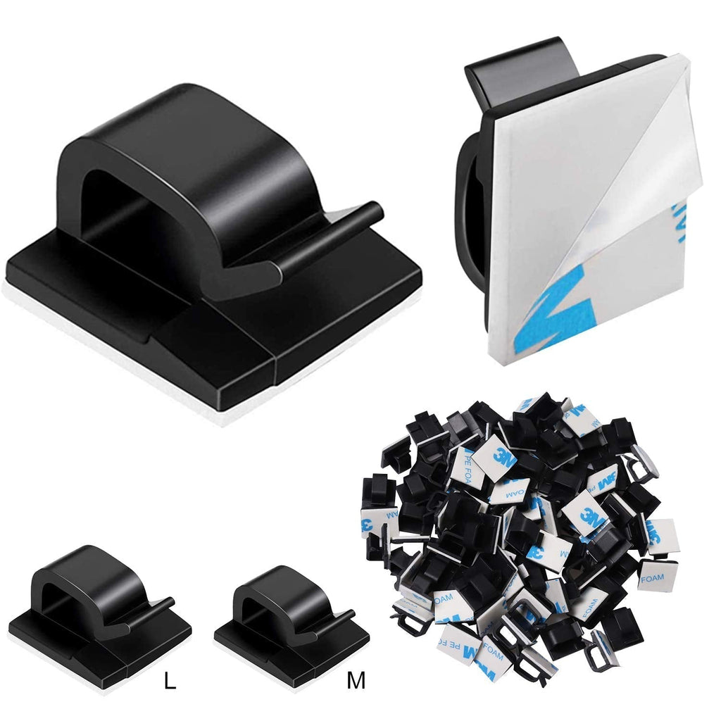  [AUSTRALIA] - 100pcs Adhesive Cable Clips, Wire Clips, Car Cable Organizer, Cable Holder, Cable Wire Management, Cable Holder for Car, Office and Home（Included M Size and L Size Cable Clips M50+L50 100pcs-black