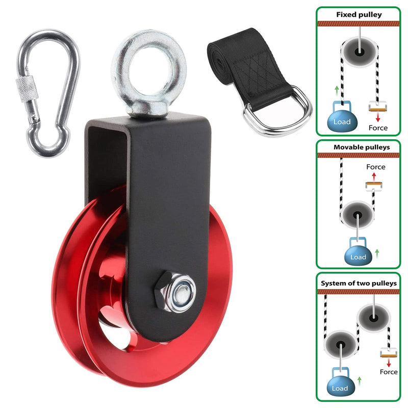  [AUSTRALIA] - Heavy Duty Lightweight Aluminum Cable Pulleys with Hanging Strap Kit,Snatch Block Pulley Wheel for Home Gyms LAT Pulley System DIY Attachment Home Accessories Red 1 Pack