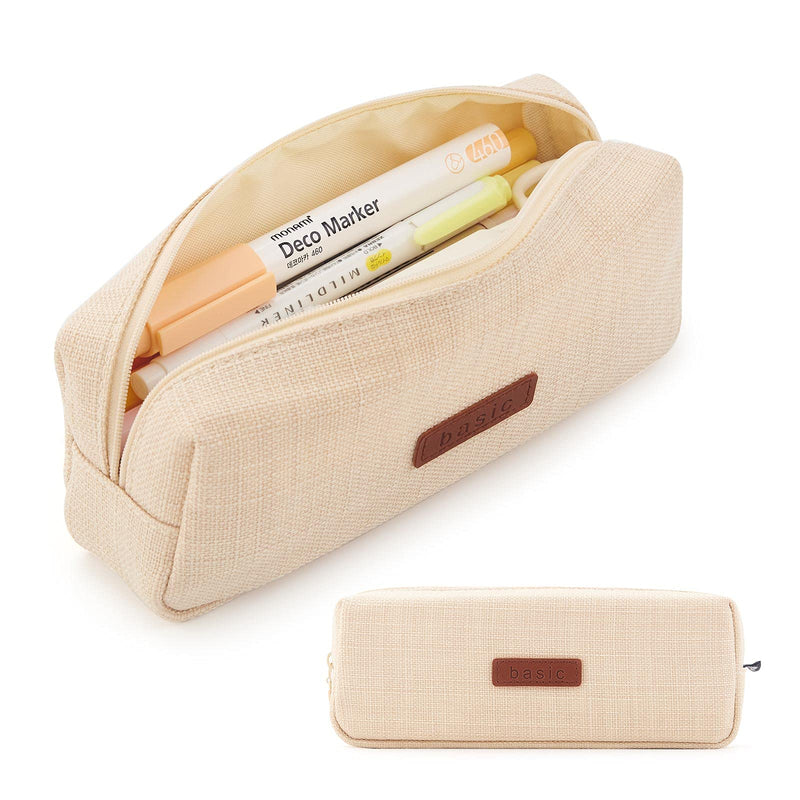  [AUSTRALIA] - ANGOOBABY Small Pencil Case Student Pencil Pouch Coin Pouch Cosmetic Bag Office Stationery Organizer for Teen School-Beige beige