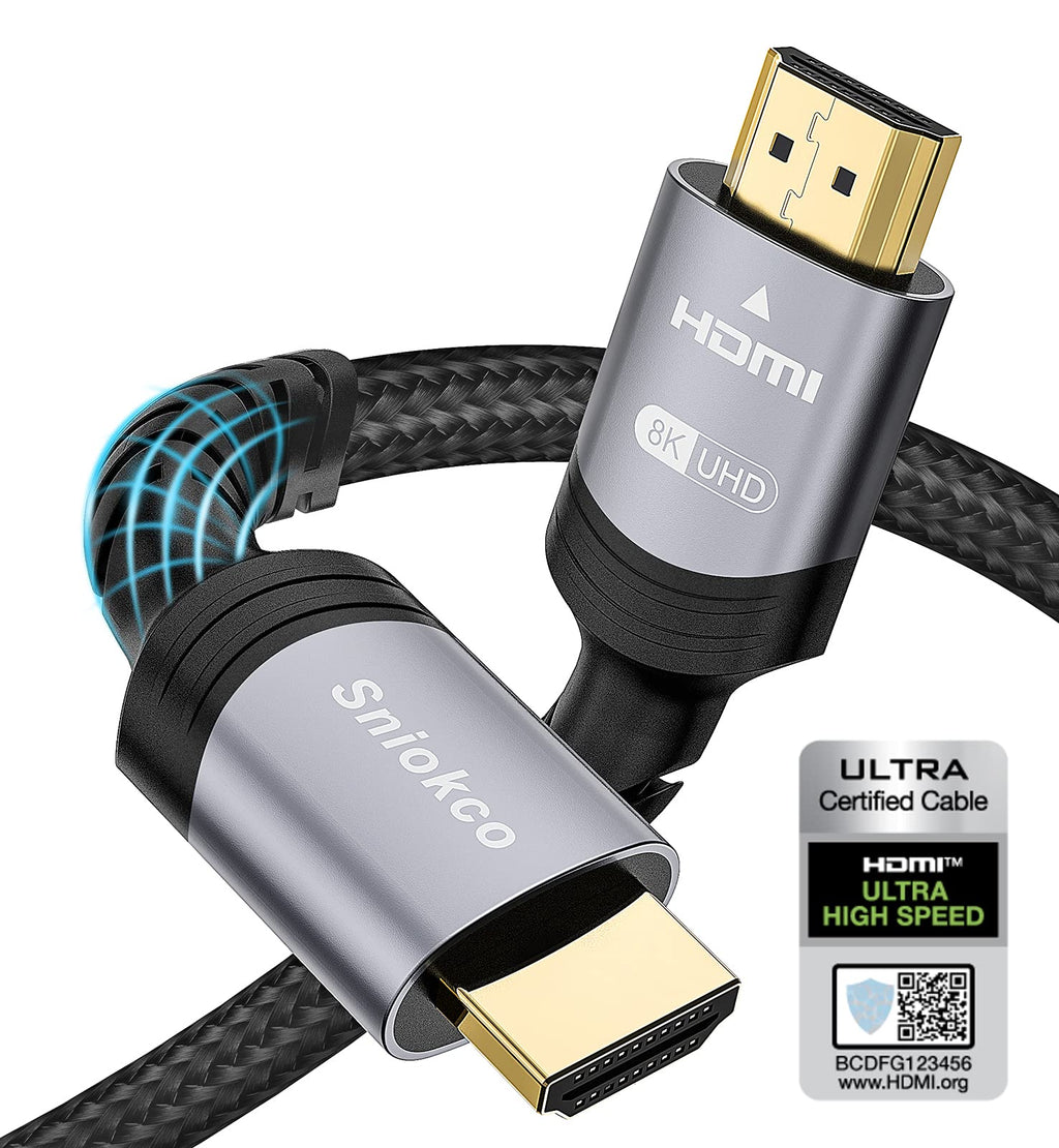 8K HDMI 2.1 Cable, Sniokco Certified 48Gbps Ultra High Speed Braided HDMI Cable 6.6FT 2M, Support Dynamic HDR, eARC, Dolby Atmos, 8K60Hz, 4K120Hz, HDCP 2.2 2.3, Compatible with HD TV Monitor and More - LeoForward Australia