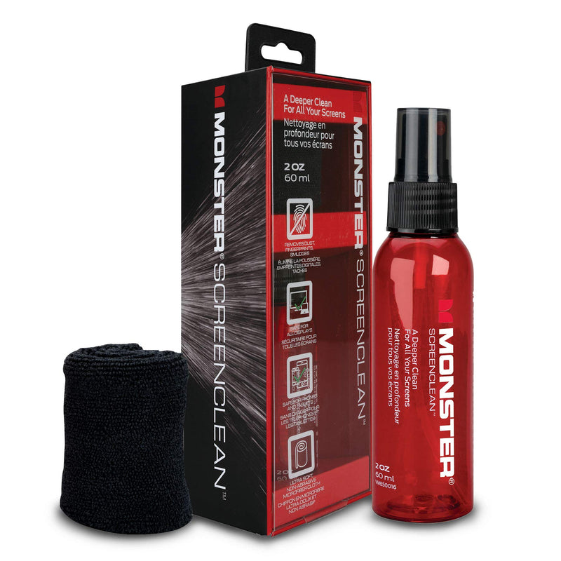  [AUSTRALIA] - Monster 2 oz. Spray Screen Cleaner Kit with Microfiber Cloth for Electronic Devices – Ideal for LED, LCD, OLED, Smart TV, Computer Monitors, Laptops, iPad, and iPhone Screens 2 oz.