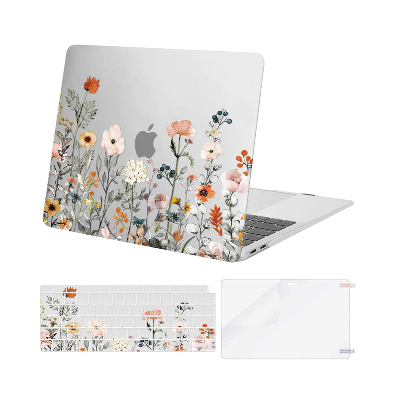  [AUSTRALIA] - MOSISO Compatible with MacBook Air 13 inch Case 2020 2019 2018 Release A2337 M1 A2179 A1932 Retina Display Touch ID, Plastic Garden Flowers Hard Shell Case&Keyboard Cover&Screen Protector, Transparent