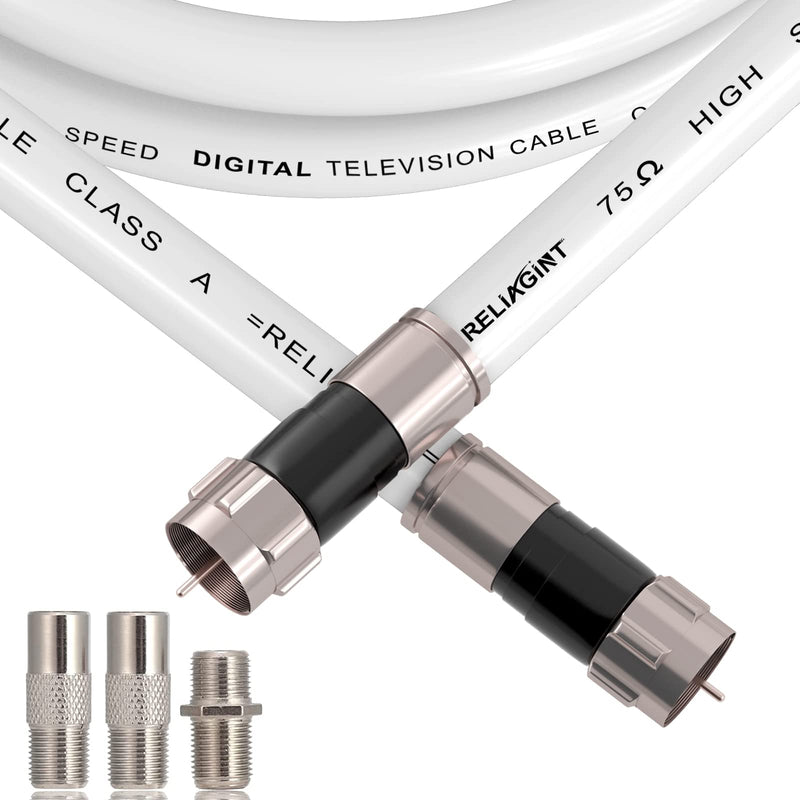  [AUSTRALIA] - RELIAGINT 6FT RG6 Coax Cable with F81 Coaxial Cable Extender, White TV Cable F Pin Connectors, Low Loss High Speed TV Cable Wire for Digital TV Aerial, Antenna, Dish Satellite Cable Extension, 6' 6 FT