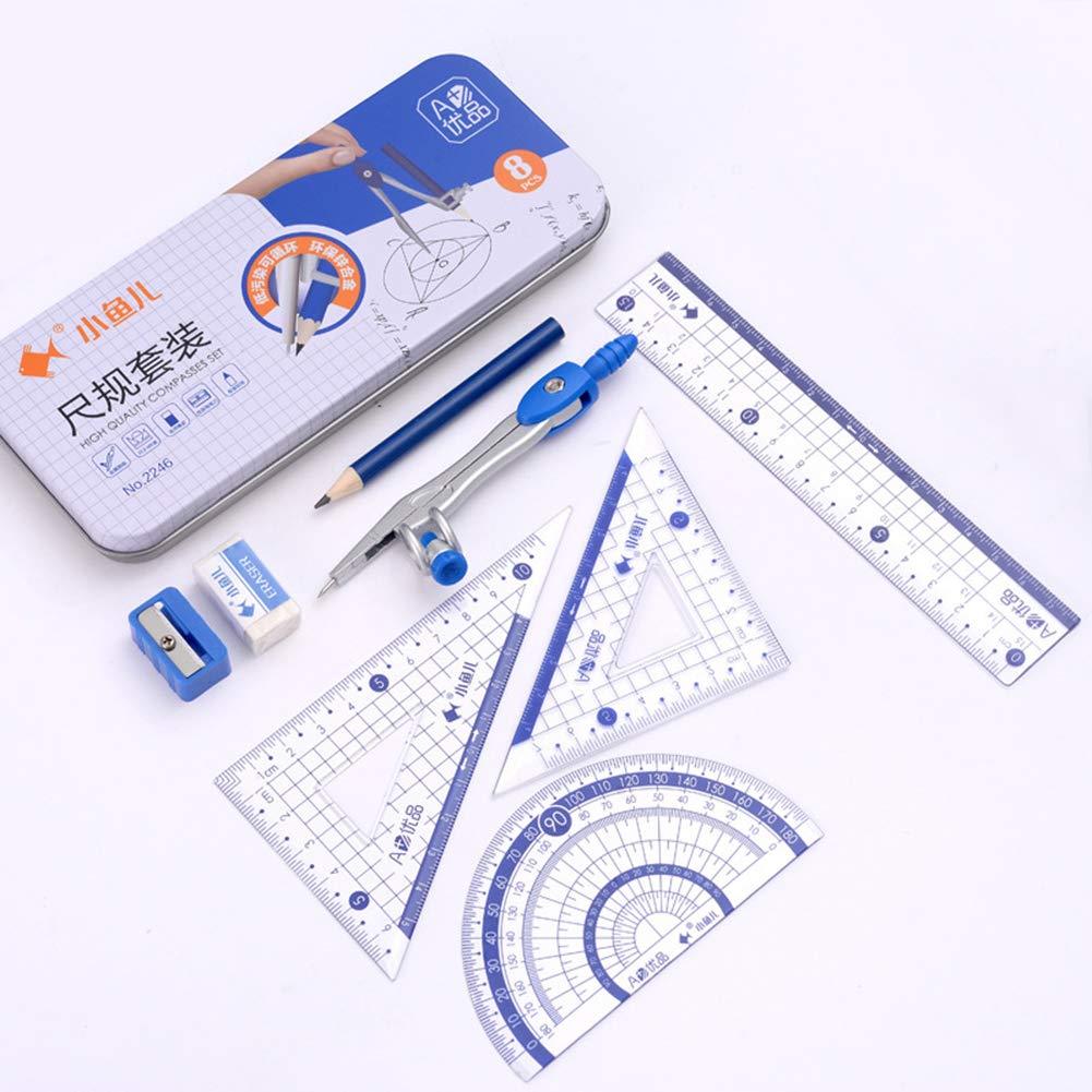 Waremew Math Geometry Kit Set 8 Pieces Student Supplies with Shatterproof Storage Box,Includes Ruler, Protractor, Compass, Pencil,Pencil Sharpener and Eraser,etc.for Drafting and Drawings - LeoForward Australia