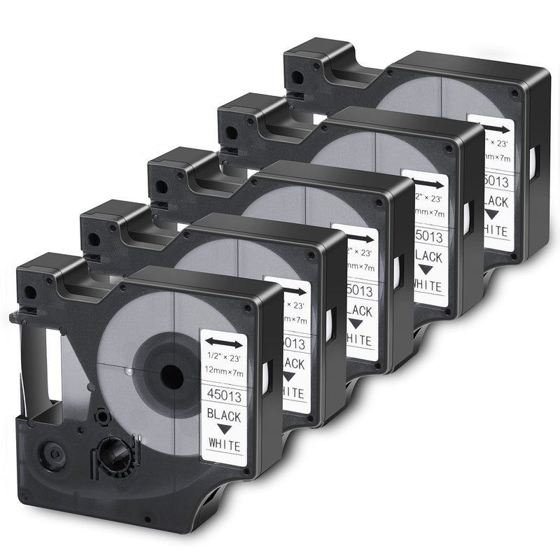  [AUSTRALIA] - Filery 5-Pack Label Maker Tape for DYMO D1 Labels Tape 45013 S0720530 Refill, Compatible Label Tape Replacement, Black on White, 1/2 inch x 23’ for DYMO LabelManager 160 210D 280 360D Label Maker