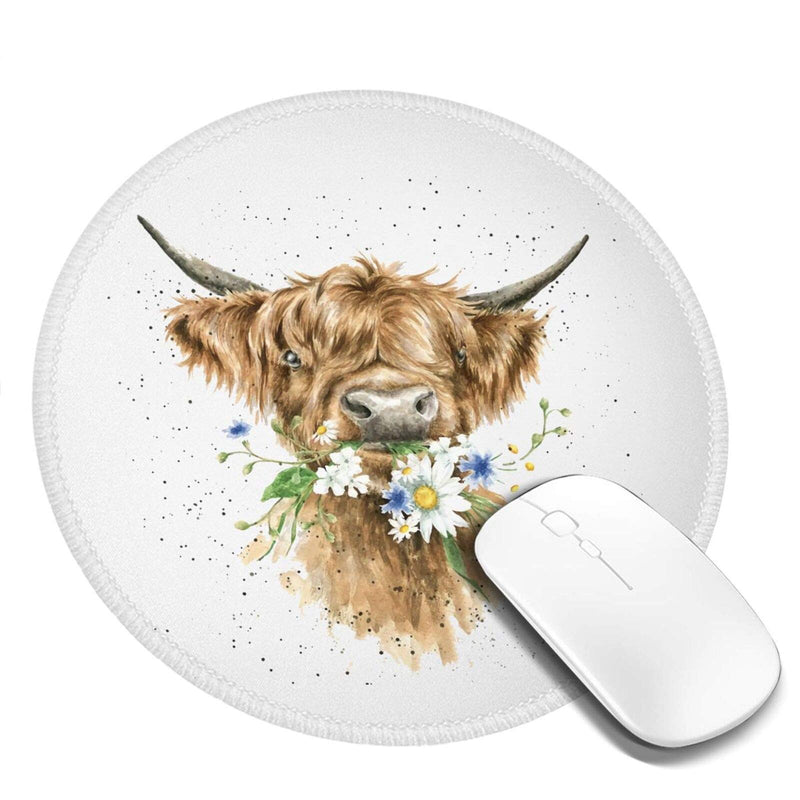  [AUSTRALIA] - Round Cow Daisy Mouse Pad Small Non-Slip Washable Rubber Mousepad with Stitched Edges 7.9x7.9x0.12 Inch for Office Home Travel