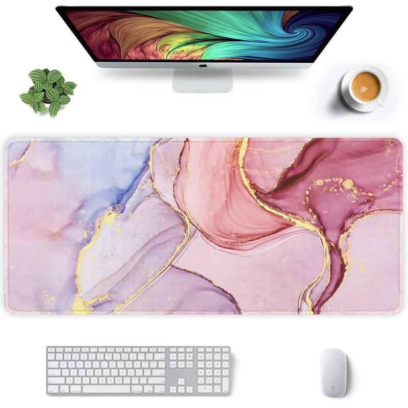 Auhoahsil Extended Mouse Pad, XXL Gaming Mouse Pads, Large Big Mousepad Laptop Computer Keyboard Mat Desk Pad w/ Non-Slip Base and Stitched Edge for Office Gaming, 35.5 x 15.7 inch, Pink Purple Marble - LeoForward Australia