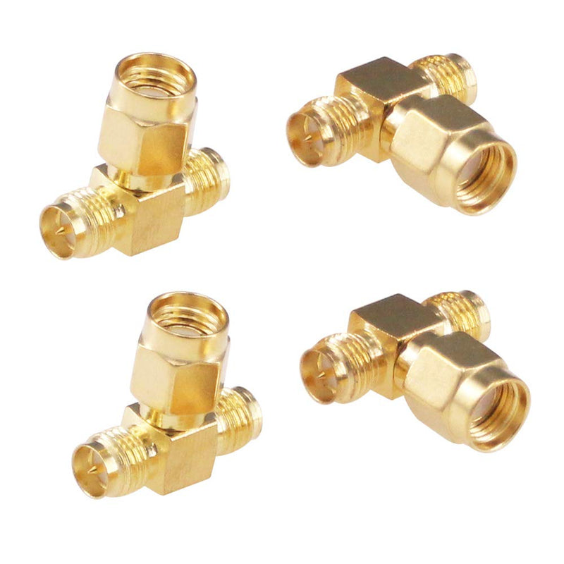  [AUSTRALIA] - RFaha 4pcs Antenna Adapter RPSMA Male to Dual RPSMA Female Connector T Type 3 Way Splitter Antenna Converter(NOT for TV)(F05-4)