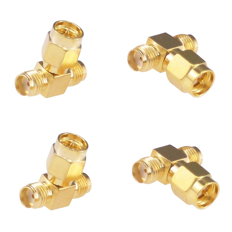  [AUSTRALIA] - RFaha 4pcs Antenna Adapter SMA Male to Dual SMA Female Connector T Type 3 Way Splitter Antenna Converter(NOT for TV)(F06-4)