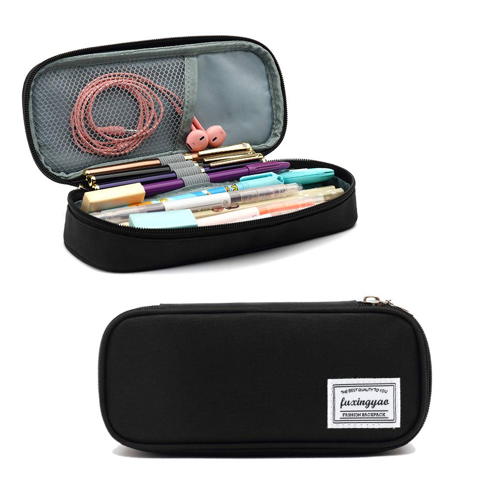  [AUSTRALIA] - Pencil Case, Big Capacity Pencil Pen Case Multi-Slot Pencil Bag Pouch Holder Box For Middle/High School Office College Adult Girl and Boy (Black) Black