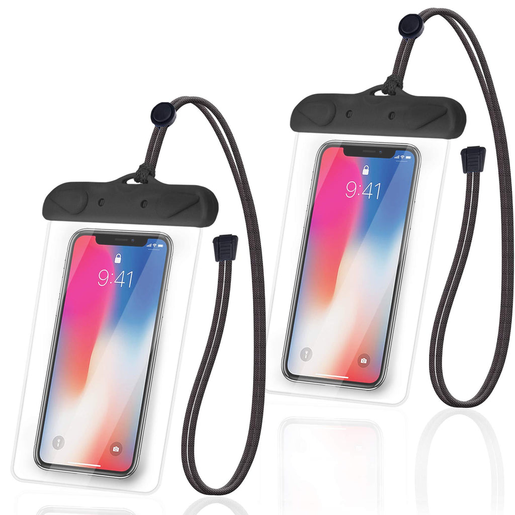  [AUSTRALIA] - Arae Waterproof Cellphone Dry Bag Phone Pouch Compatible for iPhone 12 Pro 11 Pro Max XS XR X 8 7 Plus Samsung Galaxy S21/20 Up to 7 Inches for Beach Pooling Travel Outdoor 2 Pack Black Black+Black