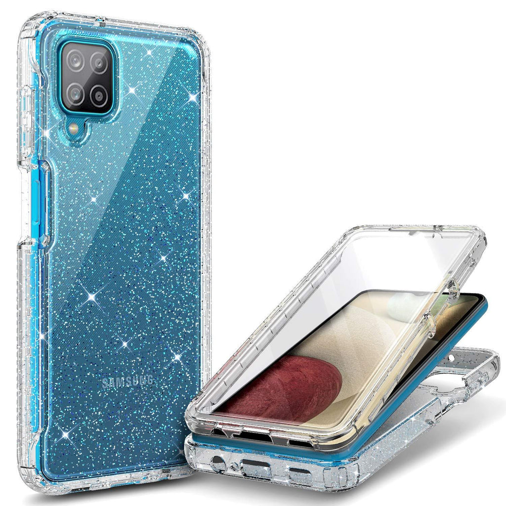  [AUSTRALIA] - NZND Case for Samsung Galaxy A12 with [Built-in Screen Protector], Full-Body Protective Shockproof Rugged Bumper Cover, Impact Resist Durable Phone Case Cover (Crystal Glitter Clear) Crystal Glitter Clear