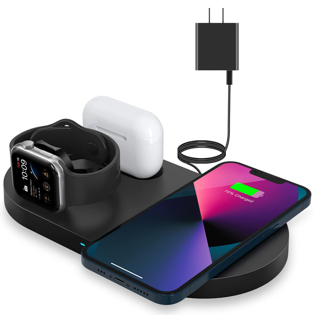  [AUSTRALIA] - Wireless Charger, Wireless Charging Station Compatible with iPhone 13/12/12 Pro/11/11 Pro Max/XS Max/XR/X /8 Plus/SE, Fast Charging Pad Dock for iWatch 6/5/4/3/2/se, AirPods 1/2 /Pro (with Adapter) Black