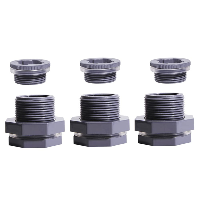  [AUSTRALIA] - QuQuyi 1/2 Inch PVC Bulkhead Water Tank Connector Adapter Fitting with Plugs Thru-Bulk Pipe Fitting for Rain Barrels, Aquariums, Ponds(Set of 3) 1/2"-3pcs