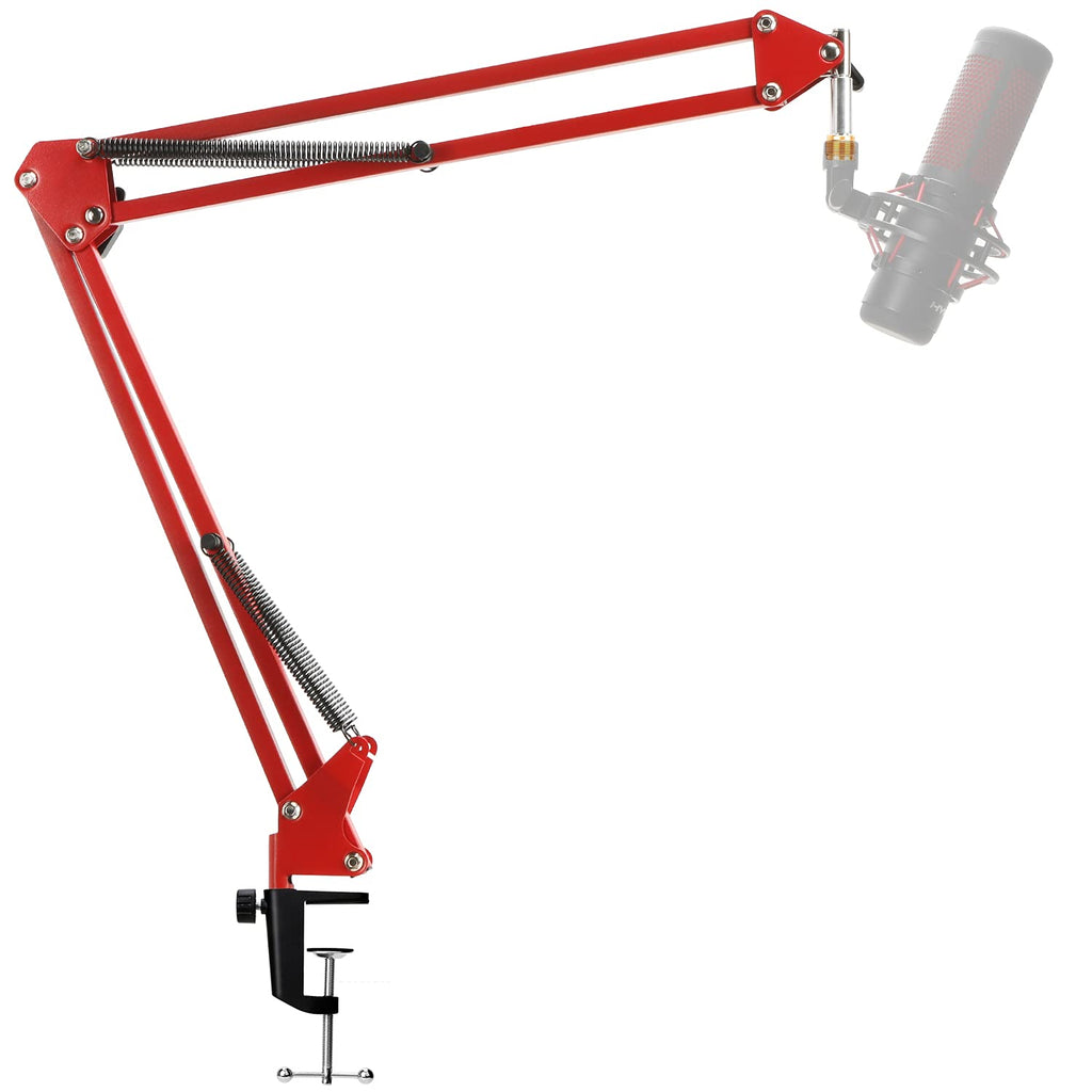  [AUSTRALIA] - YOUSHARES Red Mic Stand - Professional Microphone Boom Arm Stand Adjustable Scissor Boom Stand Compatible with HyperX QuadCast S Mic