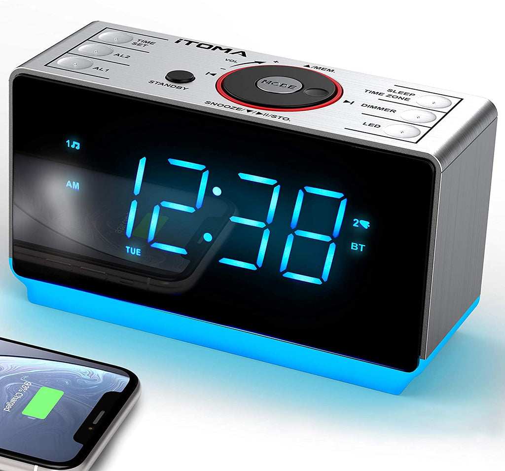 iTOMA Alarm Clock Radio with Bluetooth Wireless Speakers, Digital FM Radio, Dual Alarm with Snooze, Dimmer Control, USB Charging Output and Night Light (iTOMA CKS708) - LeoForward Australia