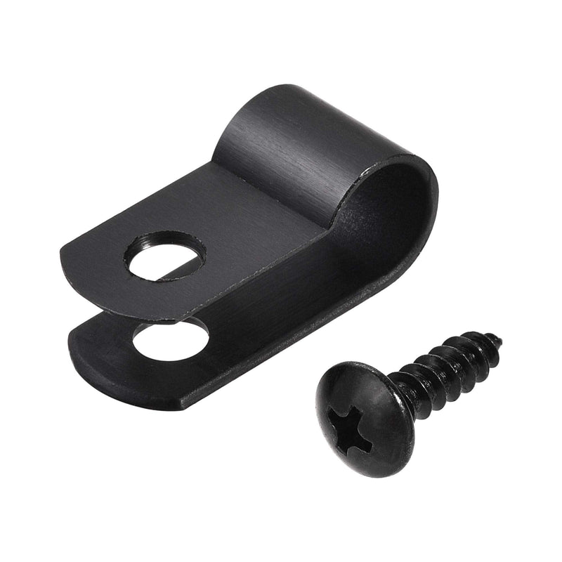  [AUSTRALIA] - uxcell 6.4mm Nylon R Type Cable Clip Wire Clamp with Screws Black 100pcs