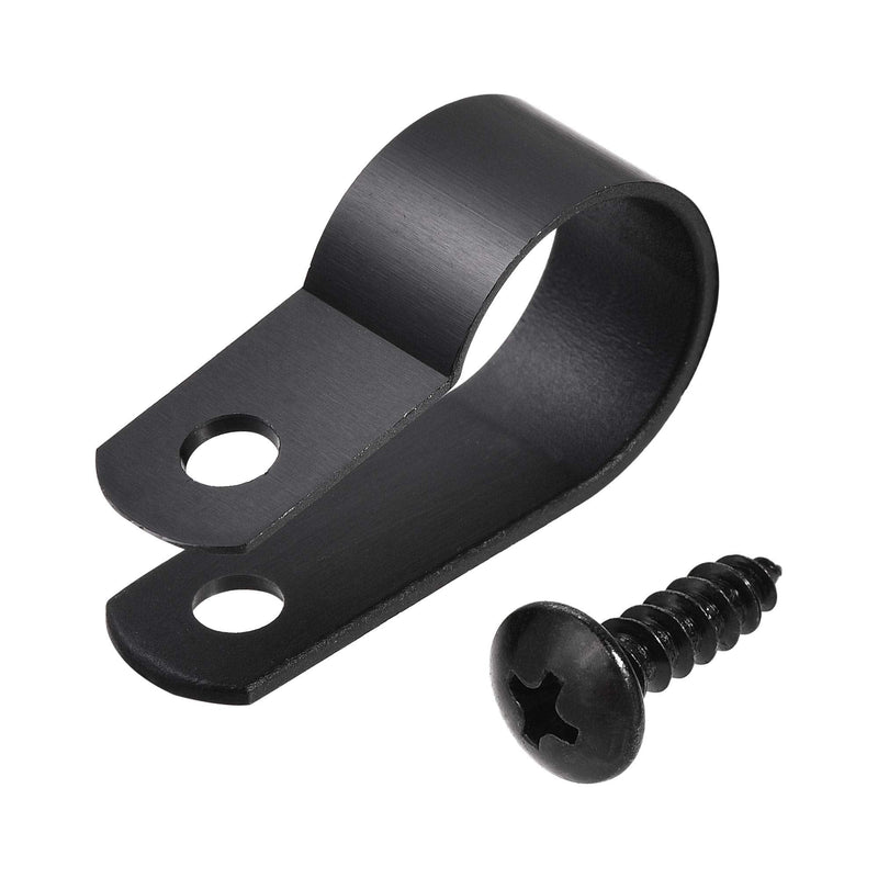  [AUSTRALIA] - uxcell 16mm Nylon R Type Cable Clip Wire Clamp with Screws Black 50pcs