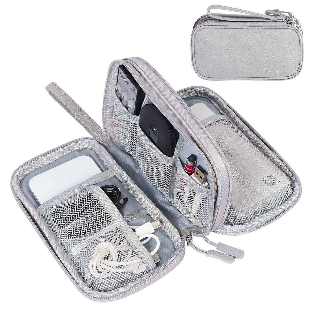  [AUSTRALIA] - FYY Electronic Organizer, Travel Cable Organizer Bag Pouch Electronic Accessories Carry Case Portable Waterproof Double Layers All-in-One Storage Bag for Cable, Cord, Charger, Phone, Earphone Grey Double Layer-S