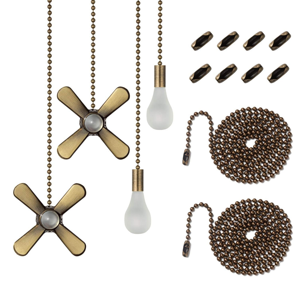  [AUSTRALIA] - ELFCAB Ceiling Fan Pull Chain Set, Including 4Pcs Beaded Ball Fan Pull Chain Pendant, Extra 8Pcs Pull Loop Connectors, 2Pcs 36 inches Fan Pull Chain Extension. (Antique Brass) Antique Brass