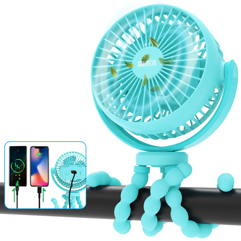 Portable Stroller Fan, 42H 10000mAh Battery Operated Fan Flexible Tripod Clip On Small Fan for Baby Stroller/Carseat/Golf Cart/Camping/Travel, Handheld Personal Cooling Baby Fans, Used As Power Bank Blue - LeoForward Australia
