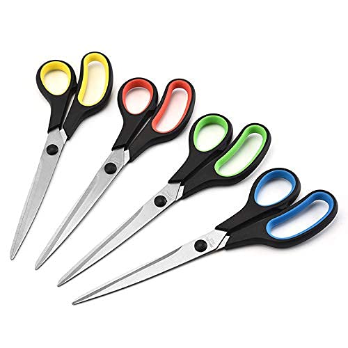  [AUSTRALIA] - Scissors Bulk Set of 4-Pack, 9 " Stainless Steel Sharp Scissors Multipurpose Scissors for Office Home School Teacher Older Kids Classroom Class Craft Supplies (Yellow, Red, Green, Blue)