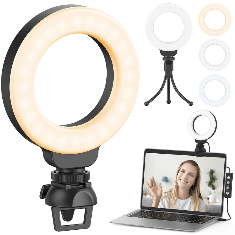  [AUSTRALIA] - Ring Light for Laptop Computer, Ruyilam Video Conference Lighting Kit with Clip and Tripod, Desktop PC Selfie Dimmable Light with Stand Ring Light for Live Streaming, Video Recording, Makeup
