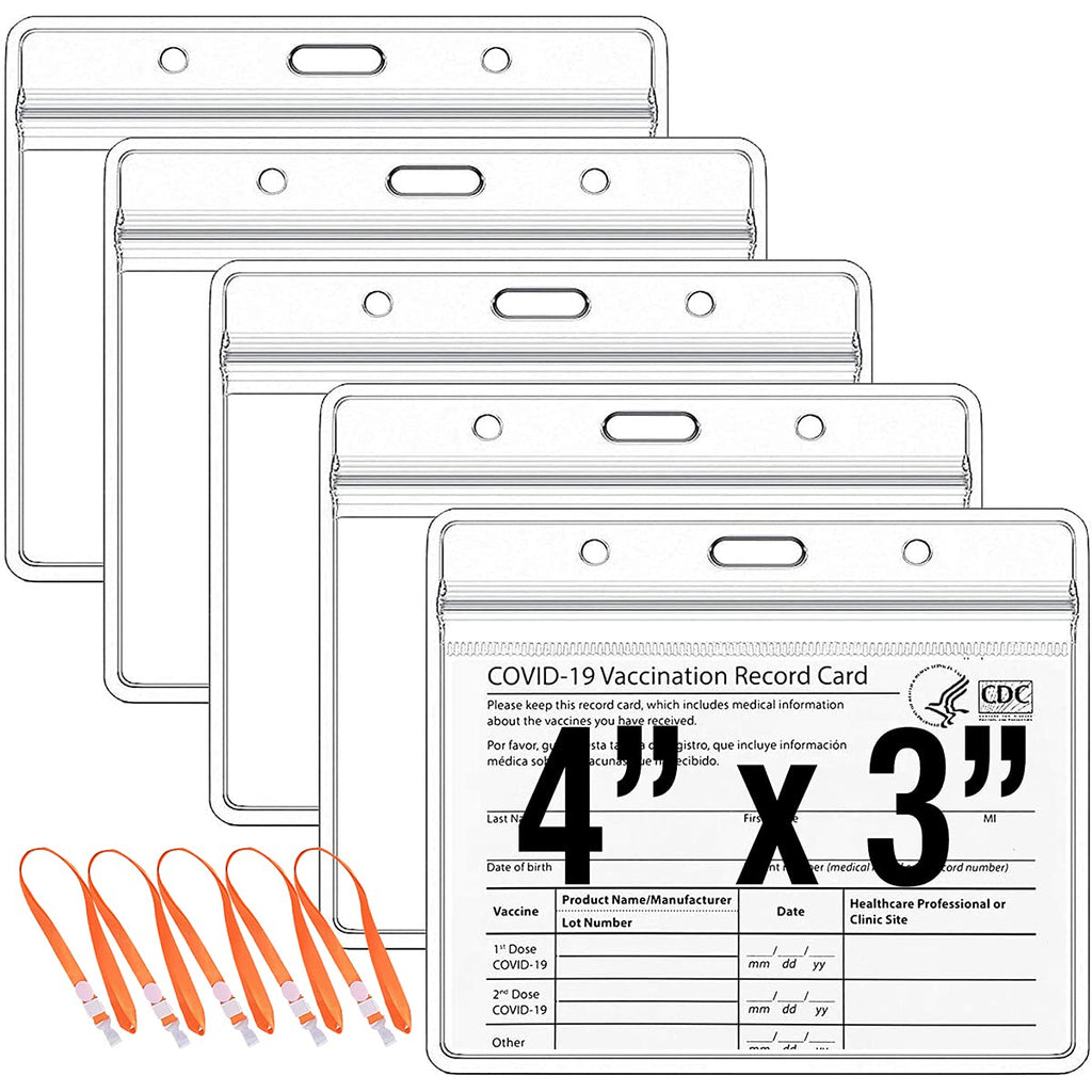  [AUSTRALIA] - 5 Pack Card Protector 4×3 in Business Card Protector ID Card Name Tag Badge Cards Holder 3x4 Waterproof Clear Vinyl Plastic Sleeve w 3 Lanyard Slots Zipped for Events Travel 5 PCS