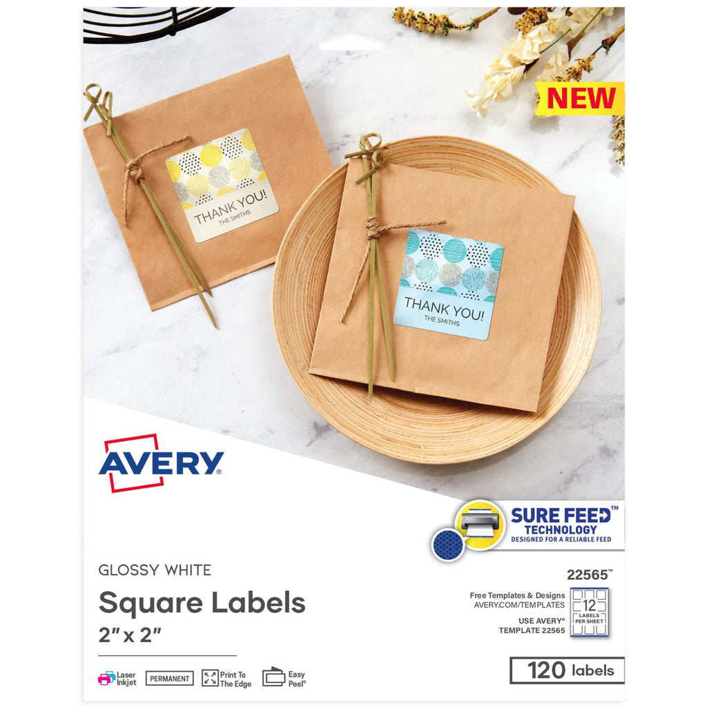 Avery Printable Blank Square Labels, 2" x 2", Glossy White, 120 Customizable Labels (22565) - LeoForward Australia