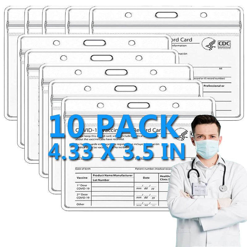  [AUSTRALIA] - 10 Pack- Card Protector 4.33 X 3.5 in for Card Record, Clear Vinyl Plastic Sleeve with Waterproof Card Holder with 3 Lanyard Slots, Resealable Zip (10 PCS) 10