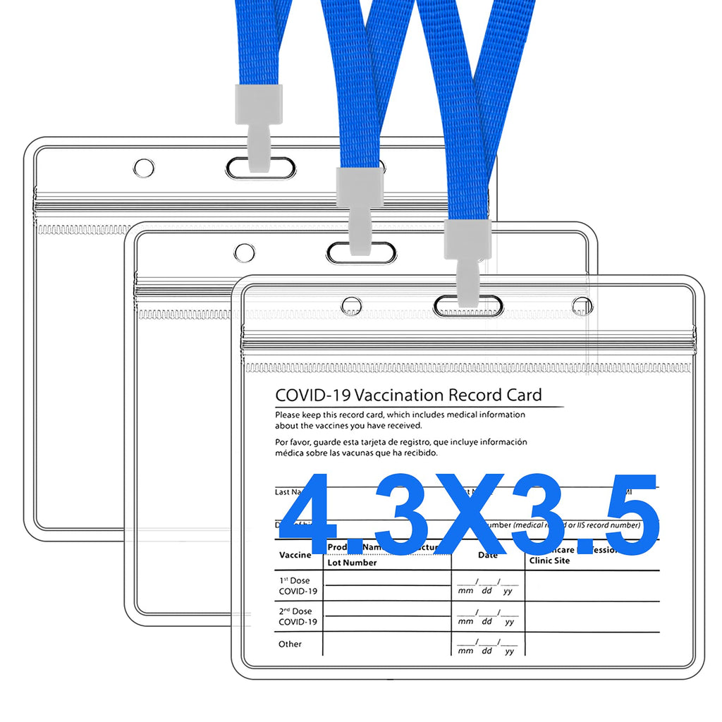  [AUSTRALIA] - 3 Pack - CDC Vaccination Card Protector 4.3 X 3.5 Inches Vaccination Card Holder Immunization Badge Waterproof Sleeve Resealable Record Vaccine Cards with 3 Pack Lanyard Slots for Travel & Meeting