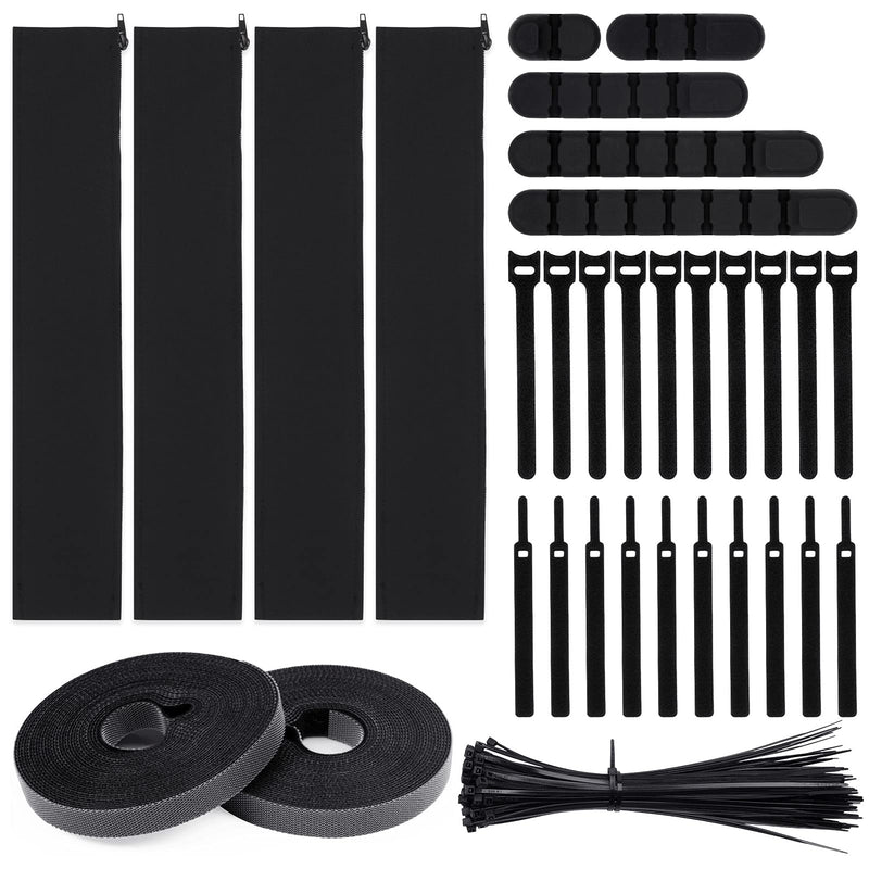  [AUSTRALIA] - BUDDE131 PCS Cord Management Organizer Kit 5 Cable Sleeve 4 Zipper Sleeves+12150mm Velcro10+12145mm Velcro10+100strips+2 Rolls of 5 Meters Velcr for Home Wraps Wire Hider System