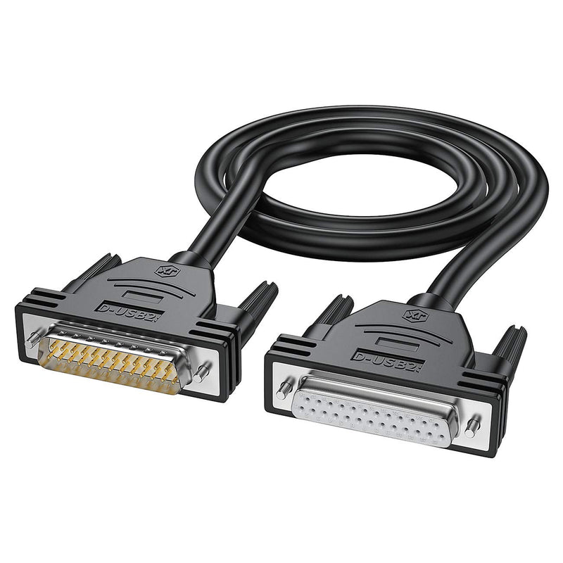  [AUSTRALIA] - JUXINICE DB25 Male to Female Extension Cable 3FT,26awg Tinned Copper Wires of 25 Different Colored, Double-Shielded with foil & Braid, D-SUB 25 pin Cable RS232 Serial Cable in Black 3.3 feet 1M