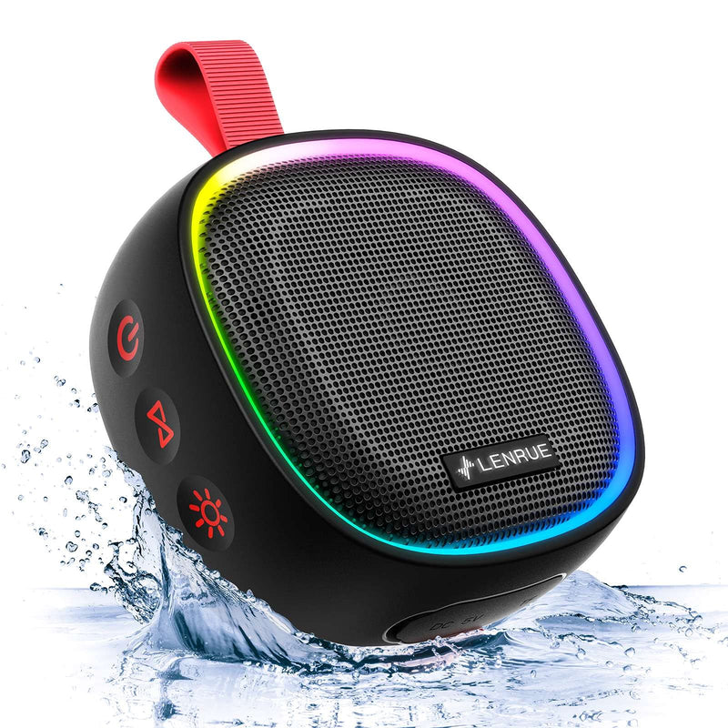  [AUSTRALIA] - Upgraded, LENRUE Bluetooth Speaker with RGB Lights, IPX7 Waterproof Shower Speaker, Wireless Portable Speaker with TWS, 12H Playtime, HD Sound for Pool Beach Bike Travel Black