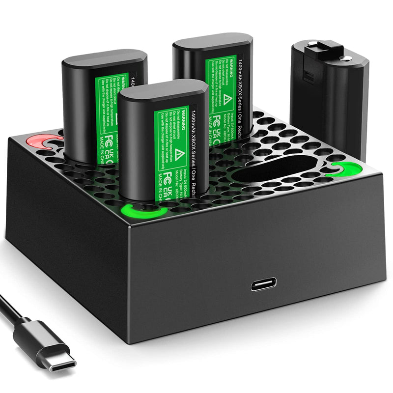  [AUSTRALIA] - 4 PCS Controller Battery Pack Compatible with Xbox One/ Xbox Series X|S 4x1400mAh Rechargeable Battery Pack with LED Charging Station & USB C Cable, Charger Kit for All Xbox Controllers XB-SB04