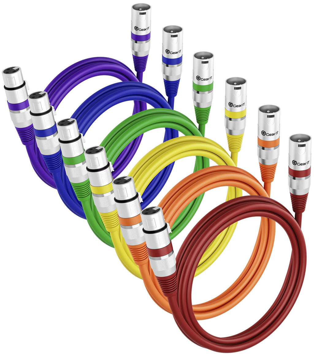  [AUSTRALIA] - GearIT XLR to XLR Microphone Cable (1.5 Feet, 6 Pack) XLR Male to Female Mic Cable 3-Pin Balanced Shielded XLR Cable for Mic Mixer, Recording Studio, Podcast - Multi Colored, 1.5Ft, 6 Pack 1.5 Feet (6-Pack) Mixed