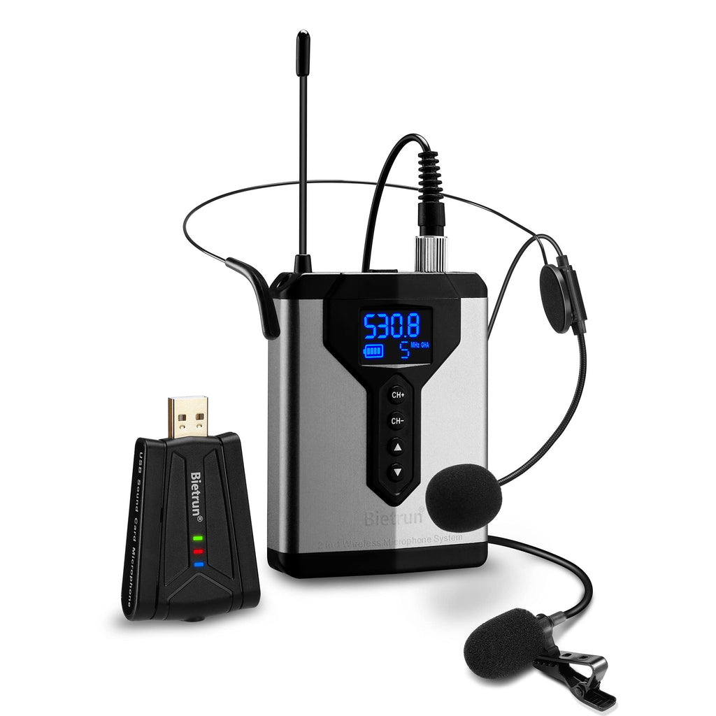  [AUSTRALIA] - Bietrun Wireless USB Microphone for Computer/Laptop/PC/Windows＆Mac, 98 feet, Plug & Play, Wireless USB Lavalier Mic/Mic Headset System for Zoom Meetings, Instructor, Podcast, YouTube, Teaching