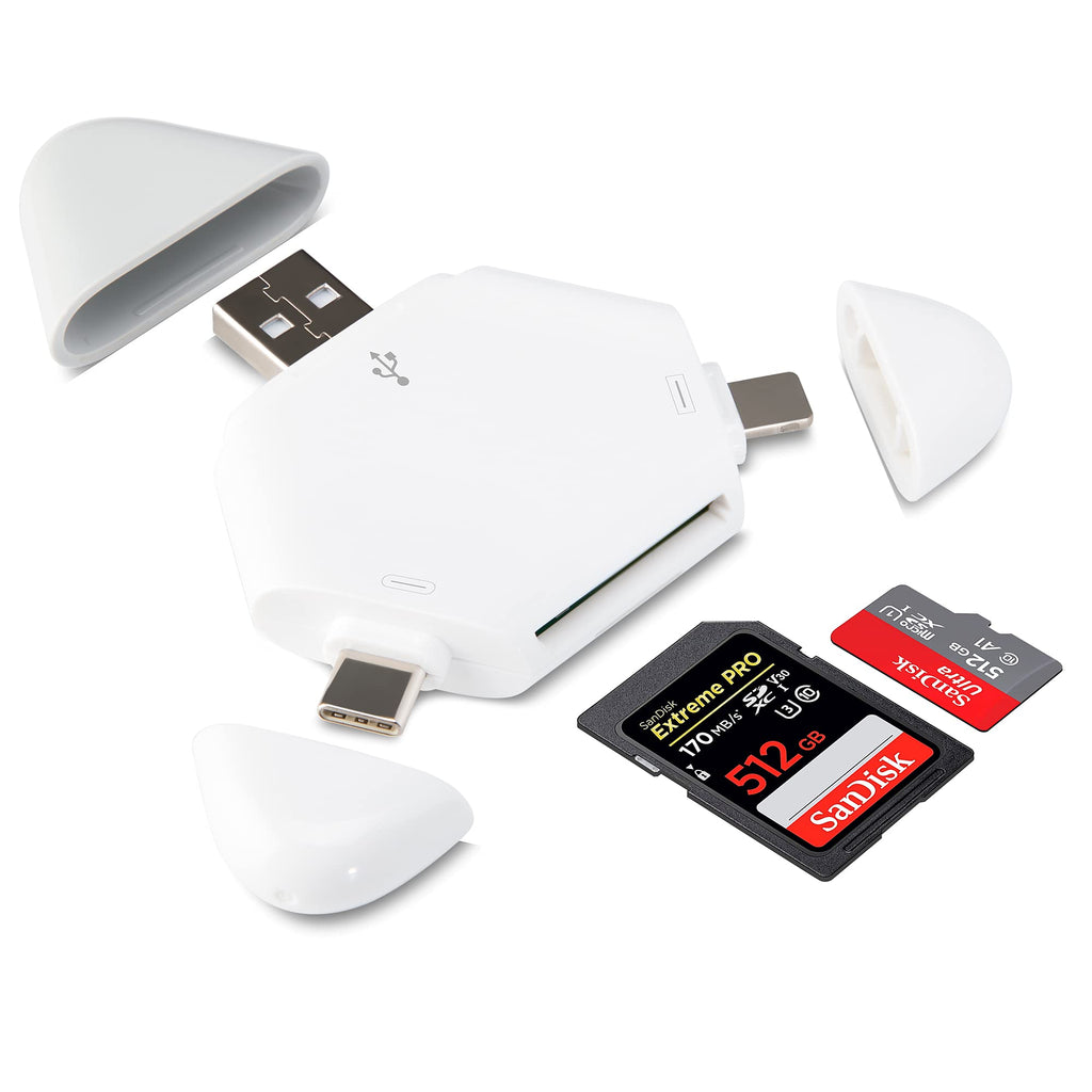 SD Card Reader for iPhone iPad MacBook Pro/Air Triangle USB C to Micro SD TF Memory Card Reader Portable Hunting Trail Camera viewer Adapter with OTG Function for PC & Smartphones(White&Grey) - LeoForward Australia