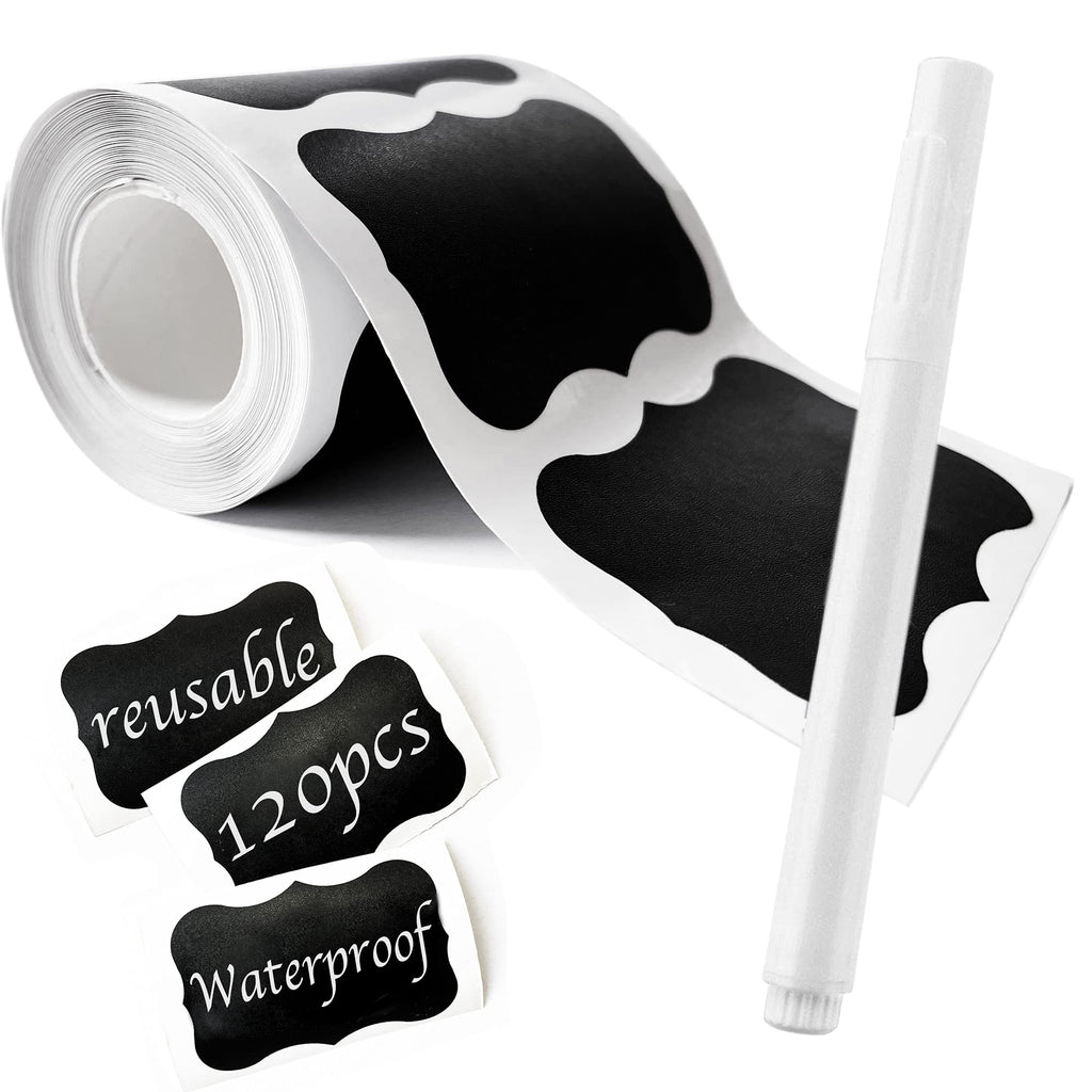 Chalkboard Labels, Waterproof Blackboard Reusable Sticker Label with 1 Erasable Chalk Liquid Markers, 120 Pcs Removable Stickers for Storage Bins, Mason Jars, Bottle, Pantry, Office (B-Wavy Shape) B-wavy Shape - LeoForward Australia
