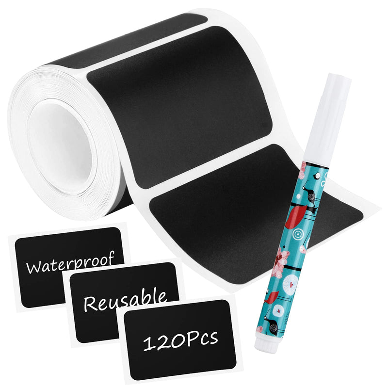  [AUSTRALIA] - Chalkboard Labels, Waterproof Blackboard Reusable Sticker Label with 1 Erasable Chalk Liquid Markers, 120 Pcs Removable Stickers for Storage Bins, Mason Jars, Bottle, Pantry, Office (A-Rectangular) A-rectangular