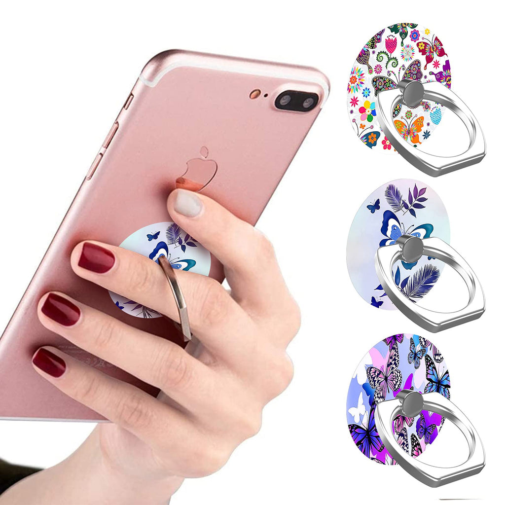 ZIYE 3 Pack Phone Ring Holder Universal 360 Degree Rotation Cell Phone Finger Ring Kickstand Compatible iPhone Samsung Smartphones and Tablets - Butterfly - LeoForward Australia
