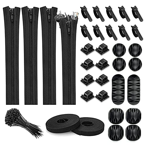  [AUSTRALIA] - 134pcs Cord Management Organizer Kit 4 Cable Sleeve,10 Self Adhesive Cable Clip Holder, 8 Cable Clip, 10pcs and 2 Roll Self Adhesive tie and 100 Fastening Cable Ties for TV Computer Office Home etc