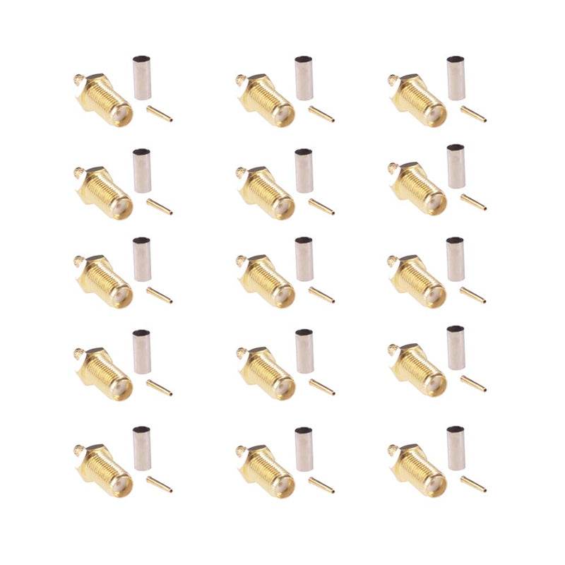  [AUSTRALIA] - RFaha 15sets SMA Female Bulkhead Crimp Connector Gold-Plated Straight for RG316 RG174 Cable(F54-15)